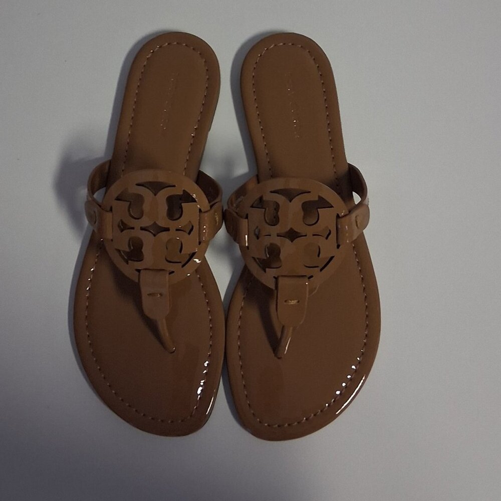 Tory Burch Tan Logo Thong Sandals
